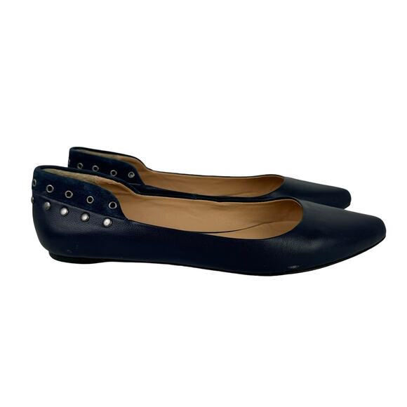 Joe’s Duarte Navy Blue Leather & Suede Rivet Studs Pointed Toe Ballet Flats - Picture 4 of 12